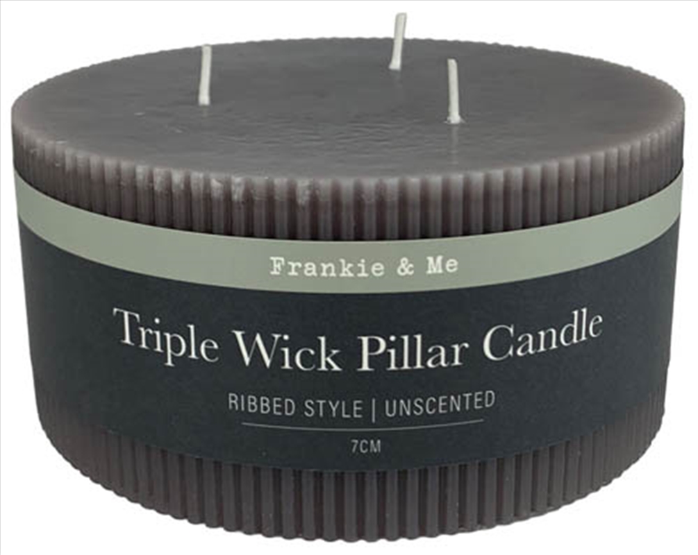 Candle Pillar Triple Wick Rib 7 cm Gry/Product Detail/Candles