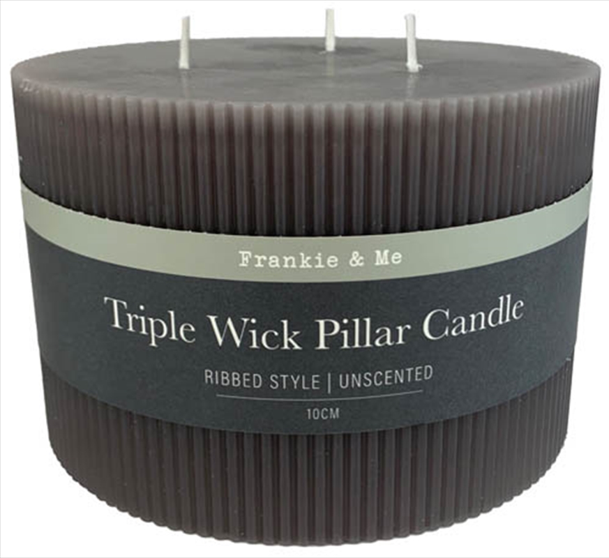 Candle Pillar Triple Wick Rib 10 cm Gry/Product Detail/Candles
