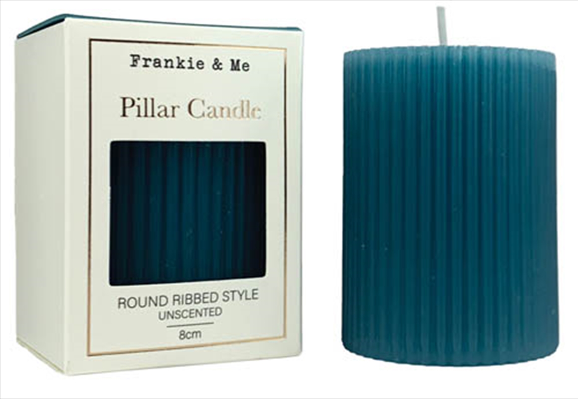Candle Pillar Ribbed 8 cm Teal/Product Detail/Candles