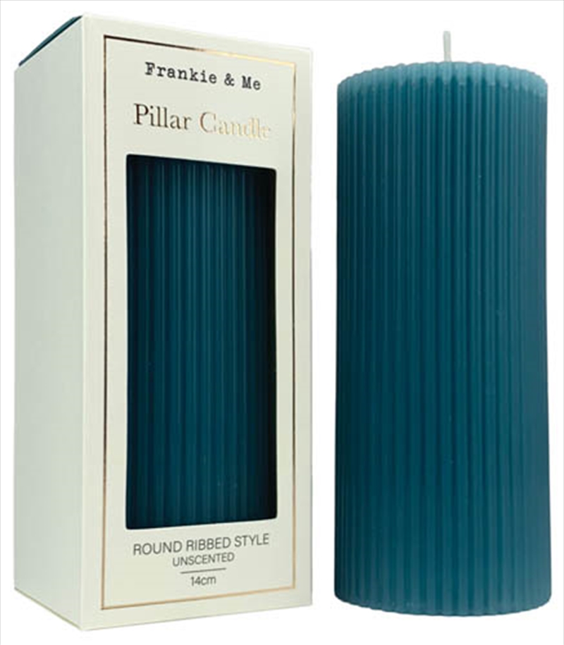 Candle Pillar Ribbed 14 cm Teal/Product Detail/Candles