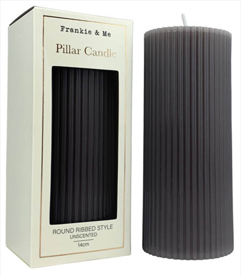 Candle Pillar Ribbed 14 cm Grey/Product Detail/Candles