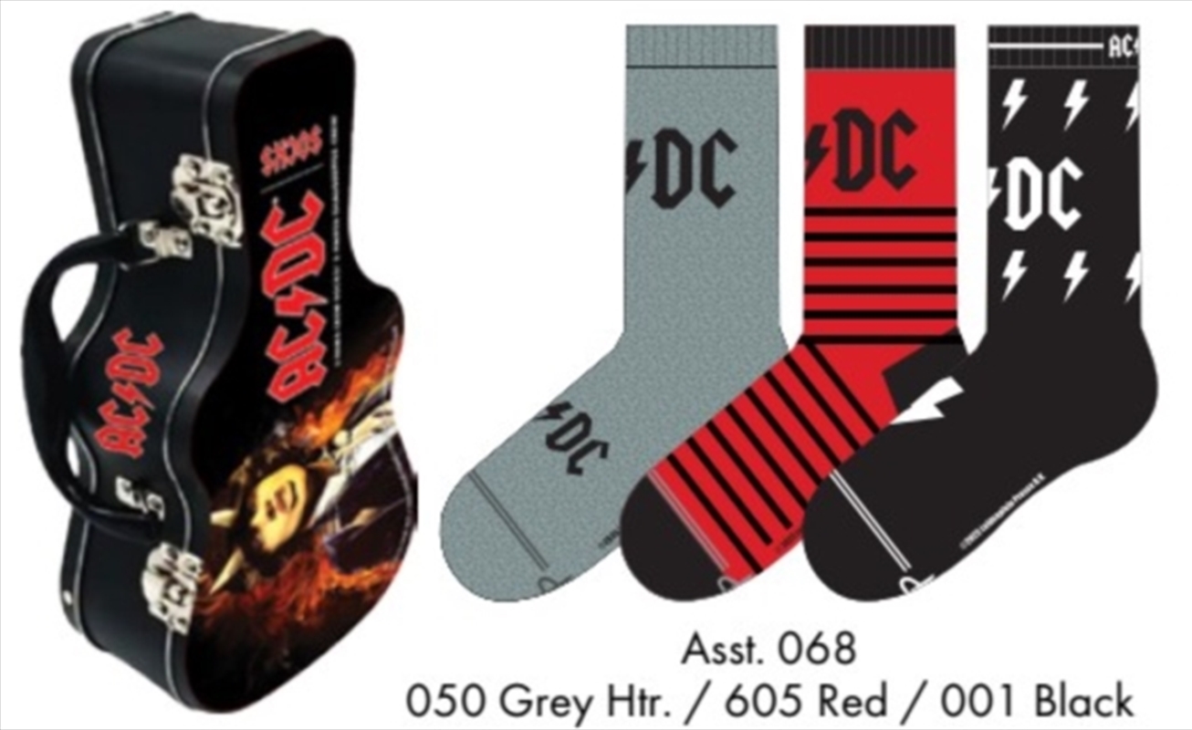 AC/DC Socks 3 Pack In Guitar Tin (One Size)/Product Detail/Socks