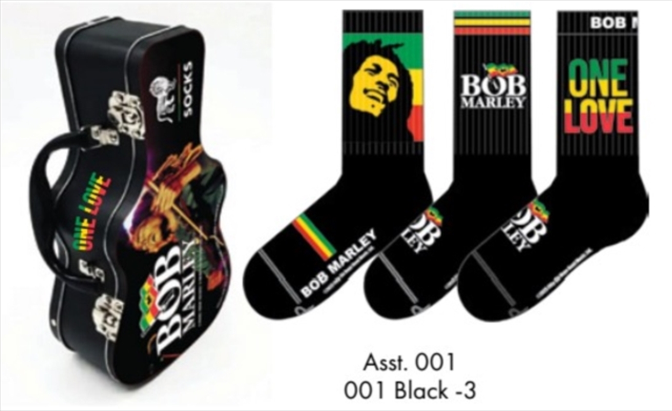 Bob Marley Socks 3 Pack In Guitar Tin (One Size)/Product Detail/Socks