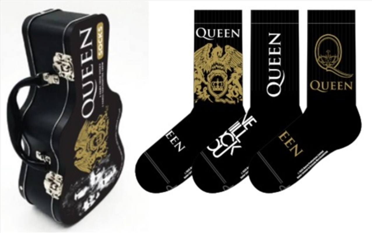 Queen Socks 3 Pack In Guitar Tin (One Size)/Product Detail/Socks