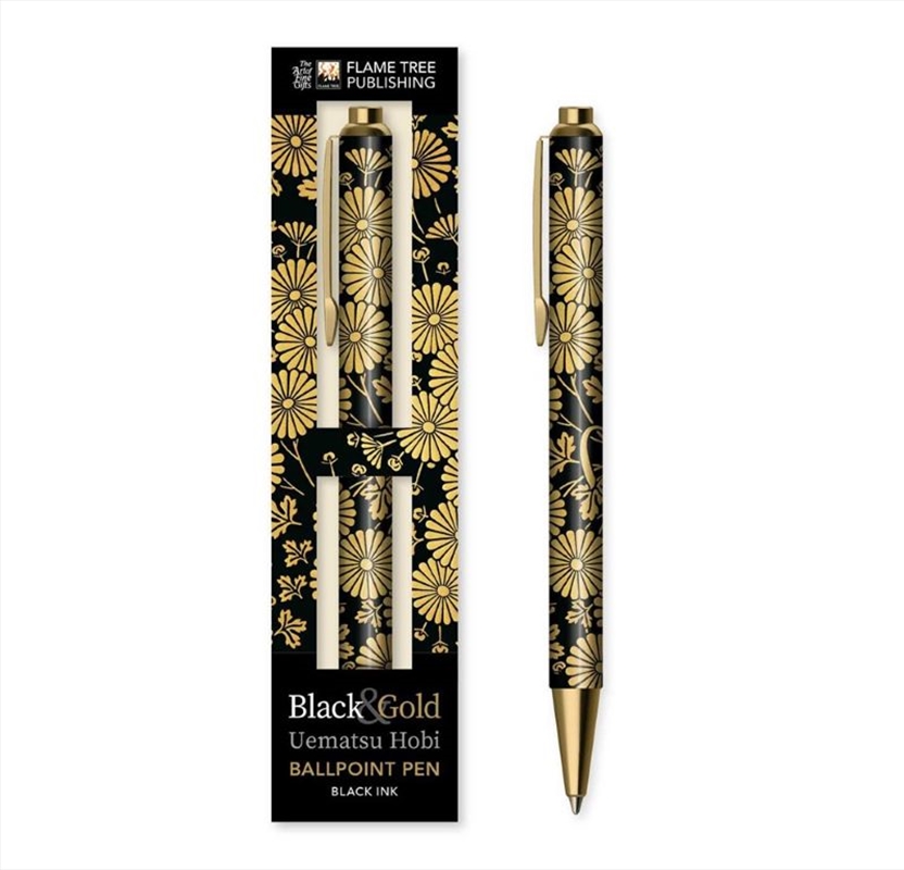 Boxed Decorative Ballpoint Pen: Uematsu Hobi, Black & Gold Chrysanthemums/Product Detail/Stationery