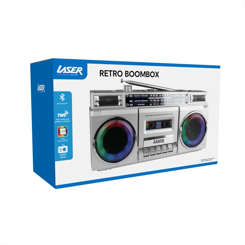 Laser 80's Party Bluetooth BoomBox without cassette - Sliver/Product Detail/Media Players