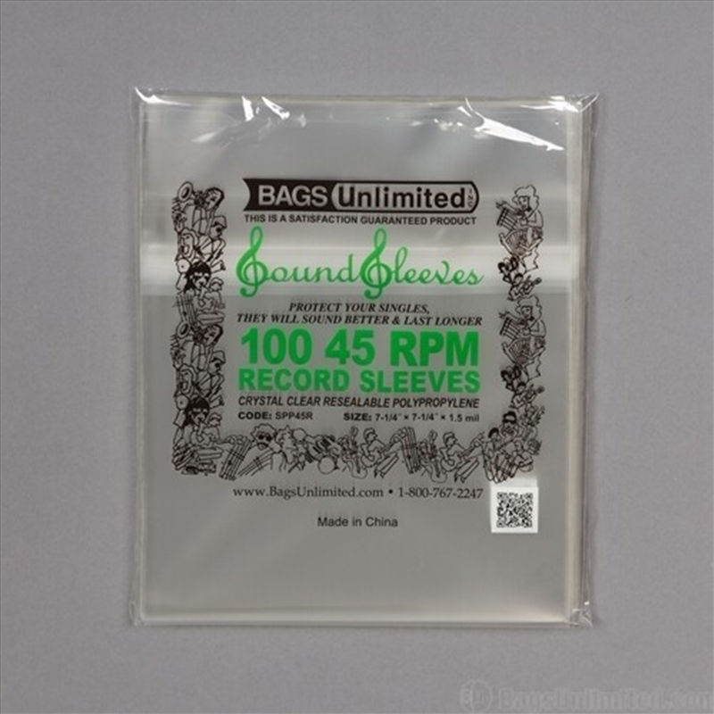Bags Unlimited SPP45R - 7 IN 45 RPM Outer Record Sleeve - Resealable  - 100 CNT/Product Detail/Storage