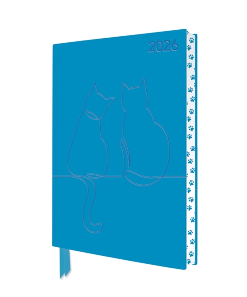 Two Happy Cats 2026 Artisan Art Vegan Leather Diary Planner - Page To View With Notes/Product Detail/Calendars & Diaries