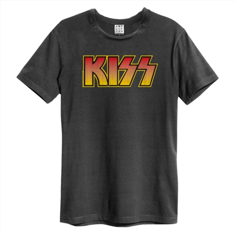 Kiss - Classic Logo Distressed Amplified Small Vintage Charcoal T Shirt/Product Detail/Shirts