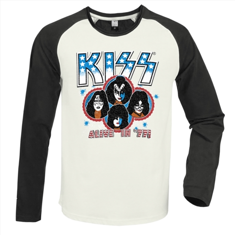 Kiss Alive In 77 Vintage White / Charcoal Medium Baseball Jersey/Product Detail/Shirts