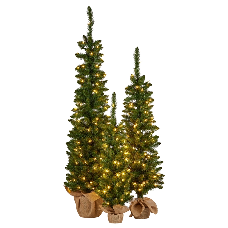 Set of 3 Pre-Lit Christmas Trees Green Pine/Product Detail/Decor
