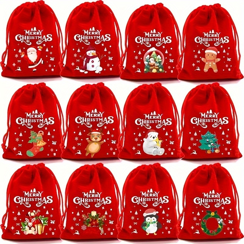 Red flannel Christmas Gift Drawstring Bags Set - 10 Pcs/Product Detail/Party