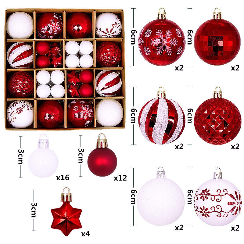 Red and white 44-Piece Assorted Christmas Baubles Set/Product Detail/Decor