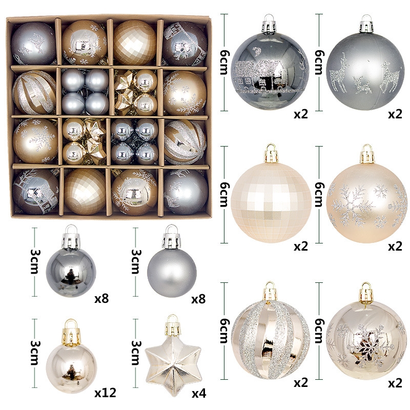 Grey and champagne gold 44-Piece Assorted Christmas Baubles Set/Product Detail/Decor