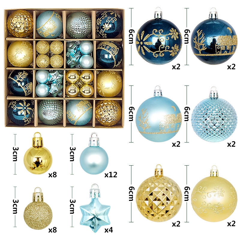 Blue and gold 44-Piece Assorted Christmas Baubles Set/Product Detail/Decor