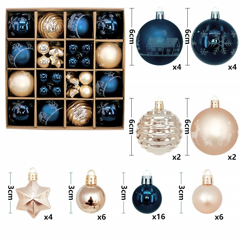 Navy blue and white 44-Piece Assorted Christmas Baubles Set/Product Detail/Decor