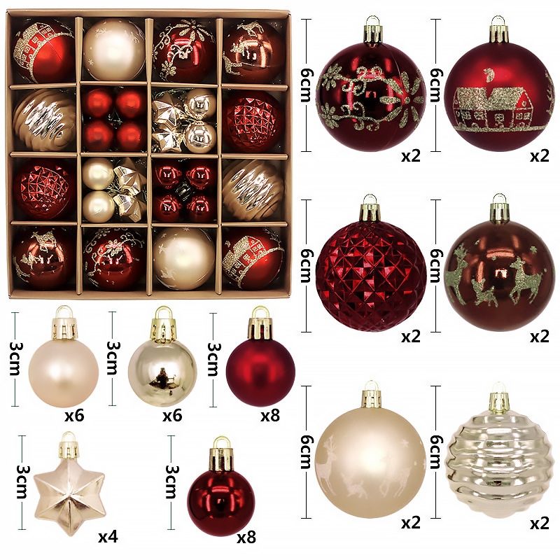 Red and white 44-Piece Assorted Christmas Baubles Set/Product Detail/Decor