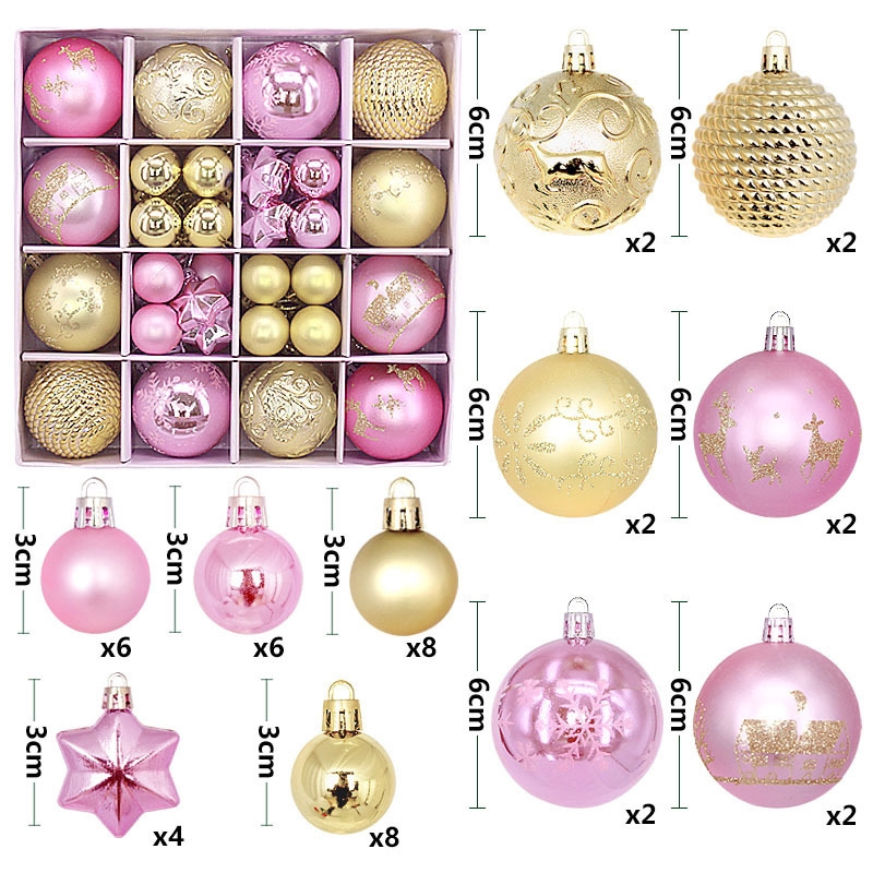 Gold and pink 44-Piece Assorted Christmas Baubles Set/Product Detail/Decor
