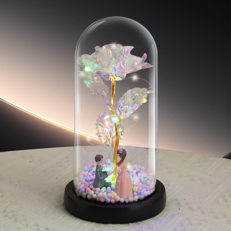 Proposal Couple Figurine Colorful Rose LED Light/Product Detail/Collectables