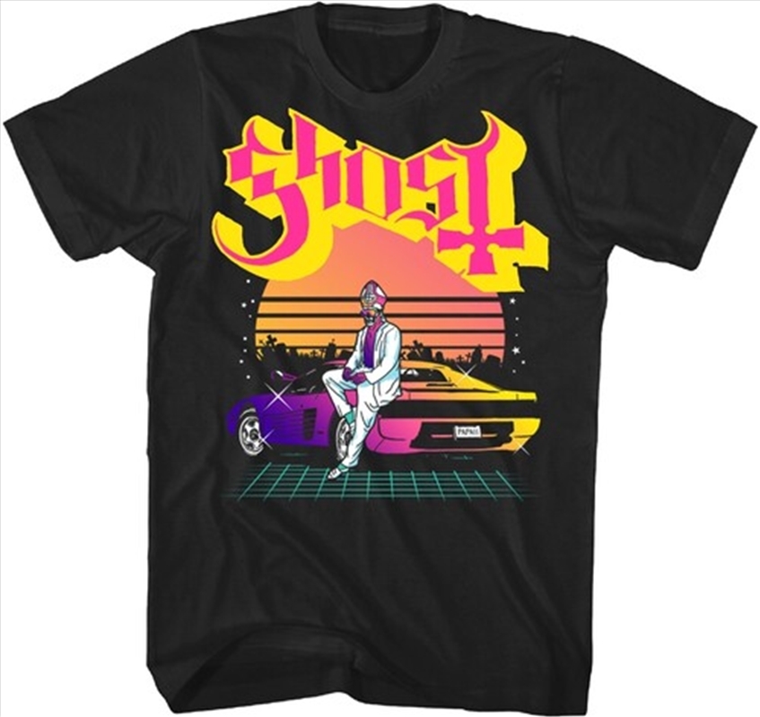Ghost - Papa Lambo Synthwave T-Shirt - Large Black/Product Detail/Shirts
