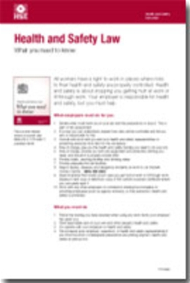 Health And Safety Law: What You Should Know Foldable Pocket Cards (Pack Of 25)/Product Detail/Business Leadership & Management