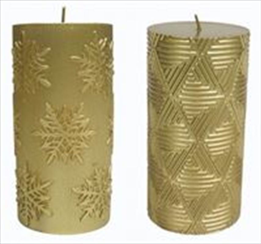 Candle Pillr Christmas 15Cm Embossed Gold (SENT AT RANDOM)/Product Detail/Candles
