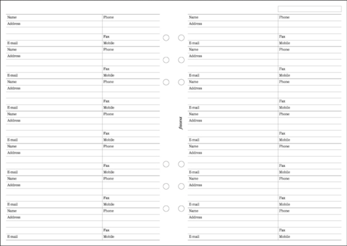 Filofax A5 Name, address, email, telephone, fax, mobile refill/Product Detail/Stationery