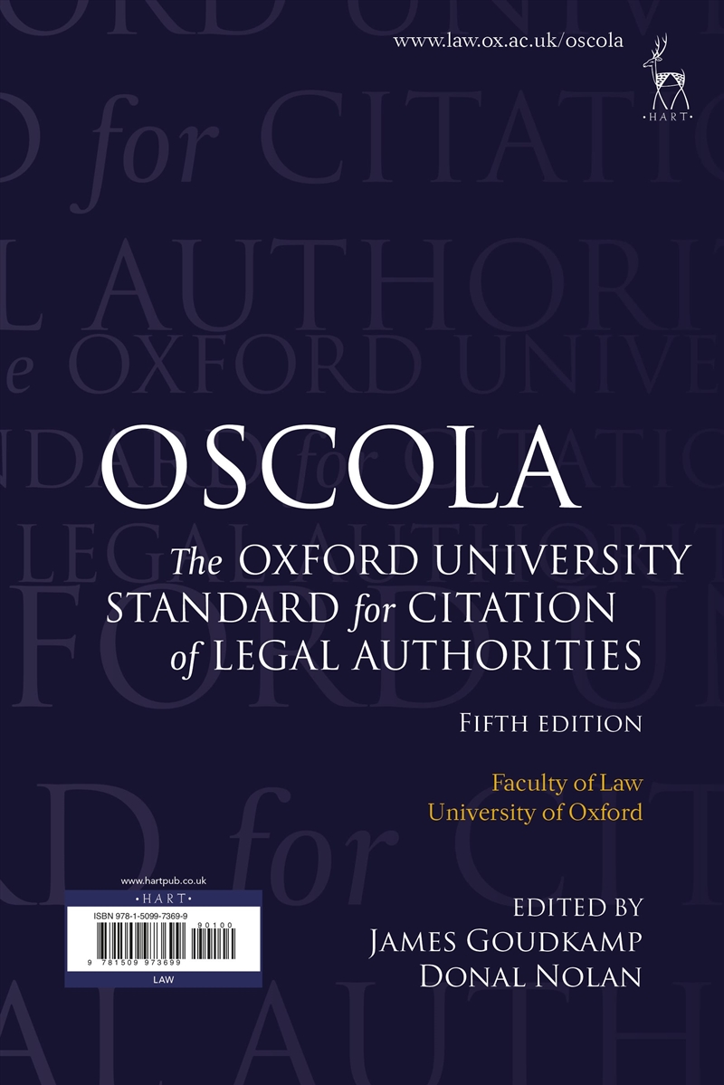 OSCOLA: The Oxford University Standard for Citation of Legal Authorities/Product Detail/Law