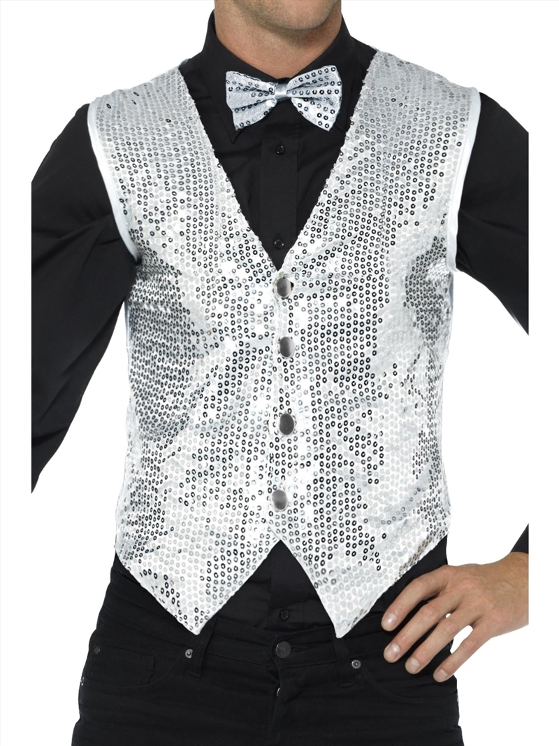 Waistcoat - Silver Sequin, Adult - Size M/Product Detail/Costumes