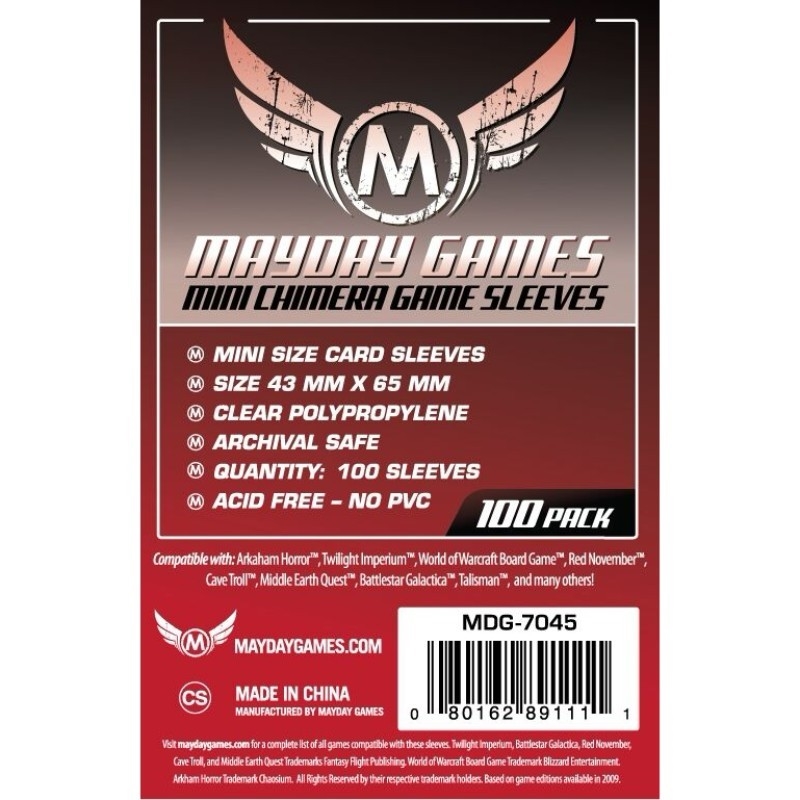 Mayday - Mini Chimera Game Sleeves (Pack Of 100) - 43 Mm X 65 Mm (Red)/Product Detail/Games Accessories