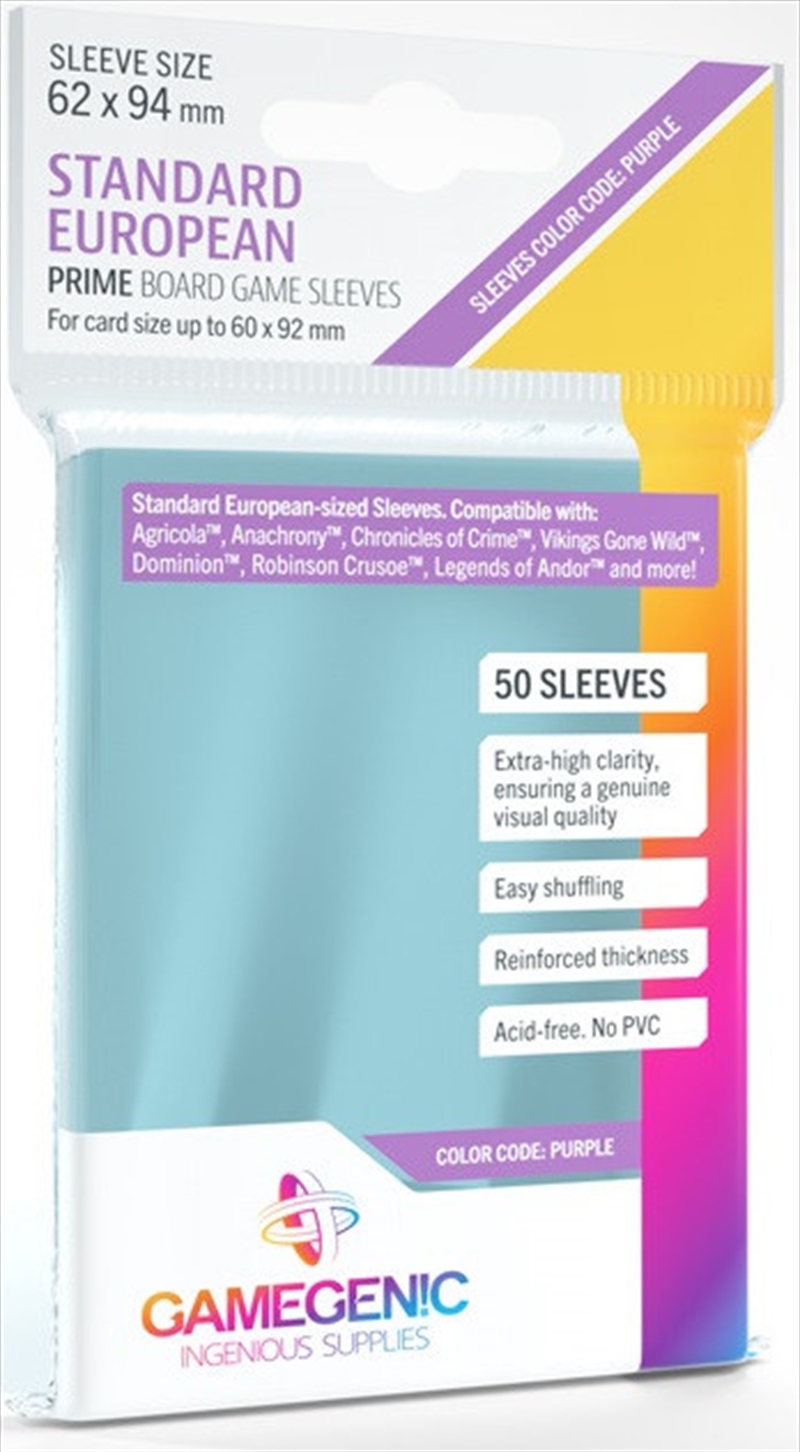 Gamegenic Prime Board Game Sleeves - Size Code Purple - Standard European-Sized (62Mm X 94Mm) (50 Sl/Product Detail/Games Accessories
