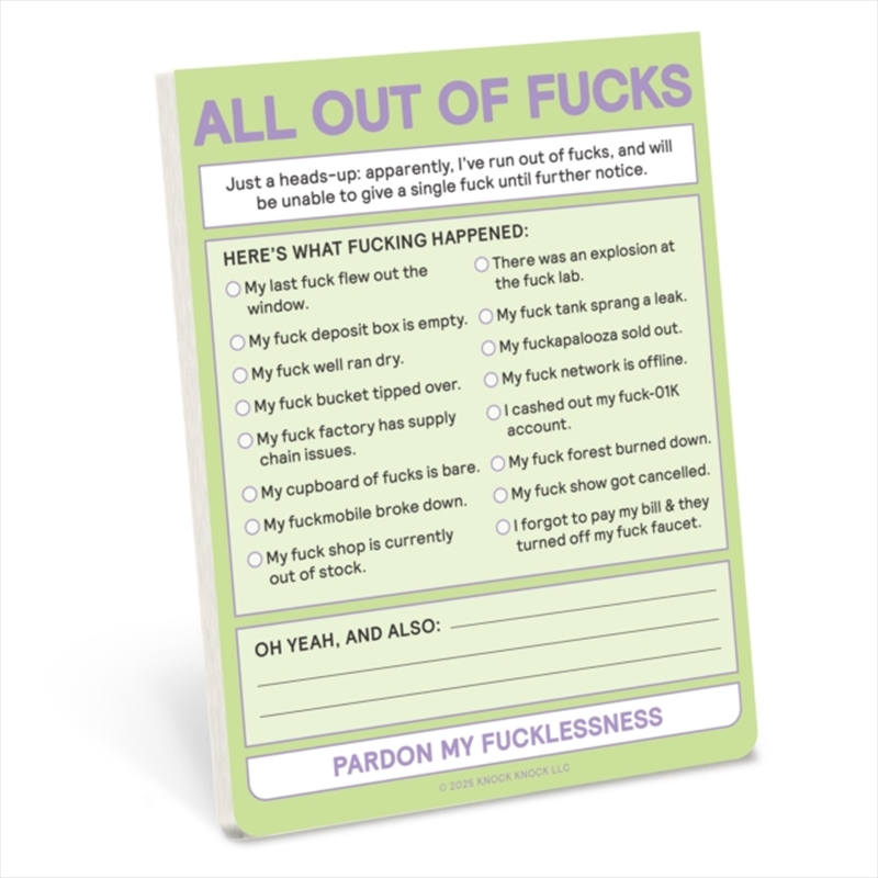 Knock Knock All Out of Fucks Nifty Note (Pastel Version)/Product Detail/Stationery