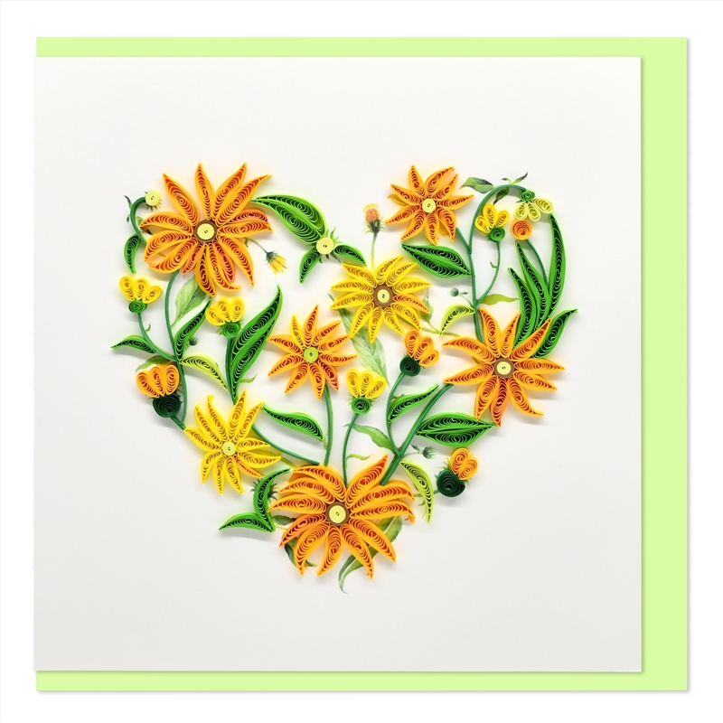 Quilled Greeting Card Heart - Yellow Flowers 15x15cm/Product Detail/Greeting Cards