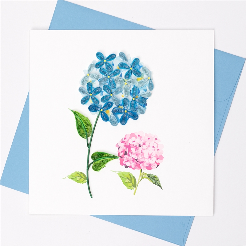 Quilled Greeting Card Hydrangeas Pink and Blue 15x15cm/Product Detail/Greeting Cards