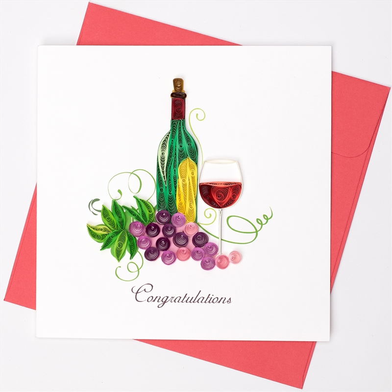 Quilled Greeting Card Congratulations - Wine and Grapes 15x15cm/Product Detail/Greeting Cards