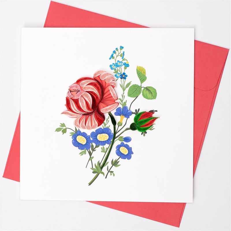 Quilled Greeting Card Red Rose and Flower Bunch 15x15cm/Product Detail/Greeting Cards