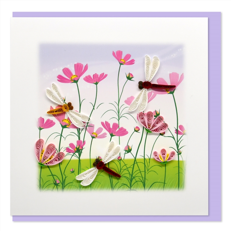 Quilled Greeting Card Field of Poppies and Dragonflies 15x15cm/Product Detail/Greeting Cards