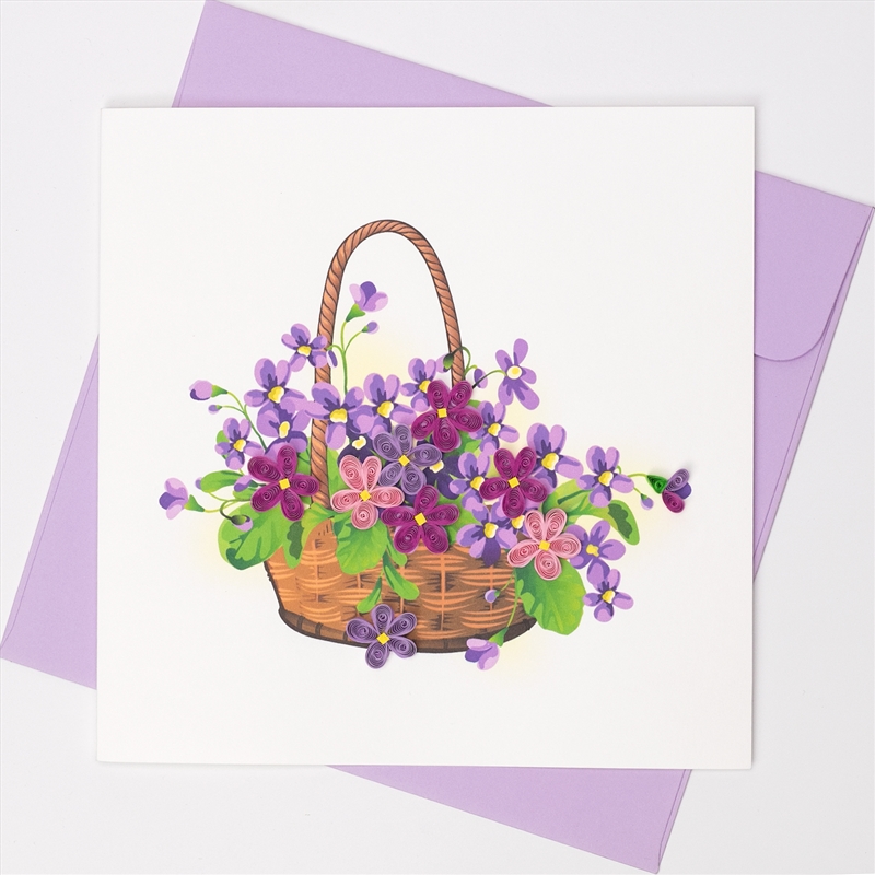 Quilled Greeting Card Basket of Purple Flowers 15x15cm/Product Detail/Greeting Cards