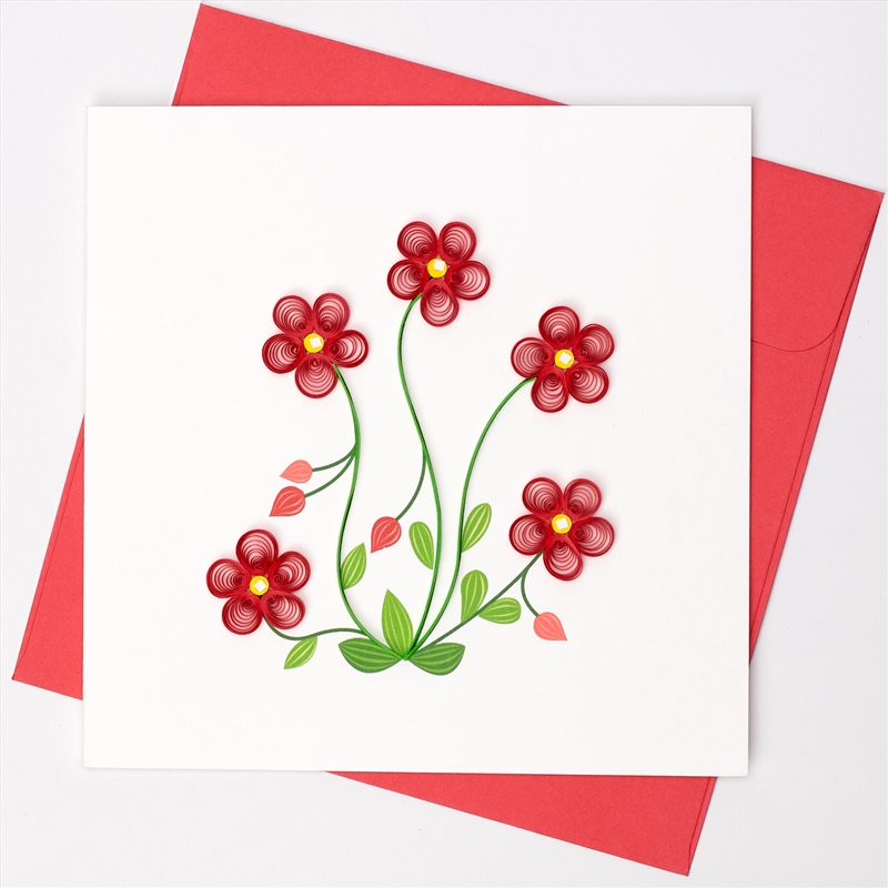 Quilled Greeting Card Red Flowers 15x15cm/Product Detail/Greeting Cards