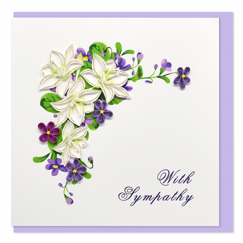 Quilled Greeting Card With Sympathy - Purple and White Flowers 15x15cm/Product Detail/Greeting Cards