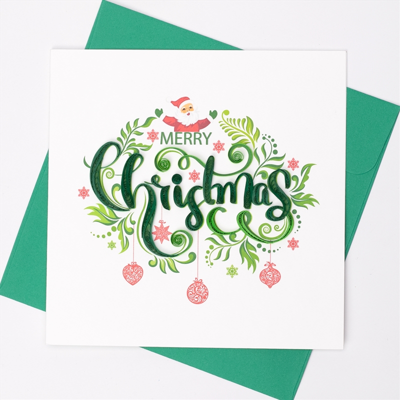 Quilled Greeting Card Green Merry Christmas with Santa 15x15cm/Product Detail/Greeting Cards