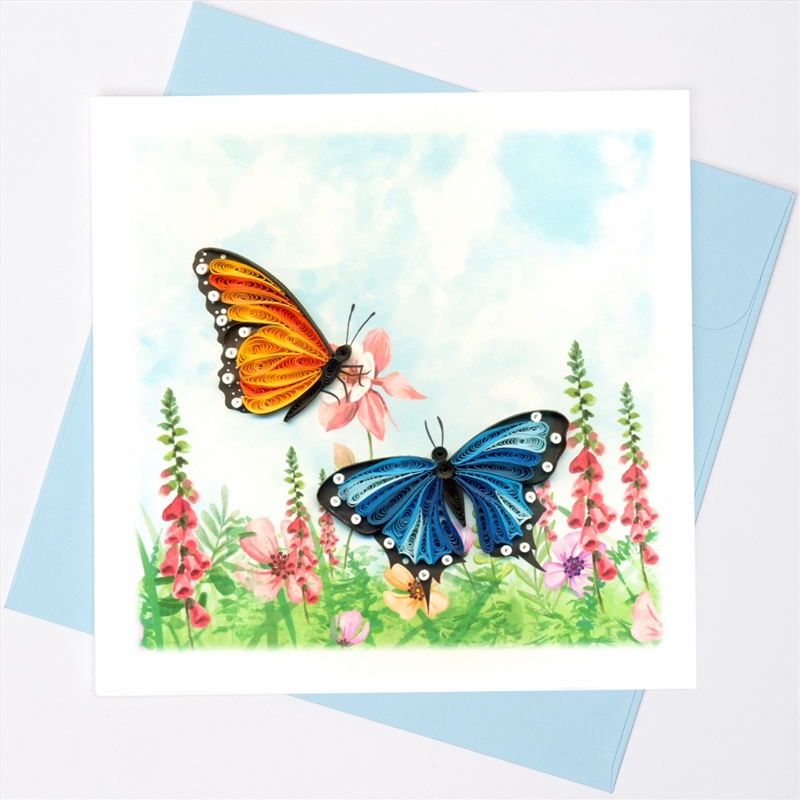 Quilled Greeting Card Gold and Blue Butterflies 15x15cm/Product Detail/Greeting Cards