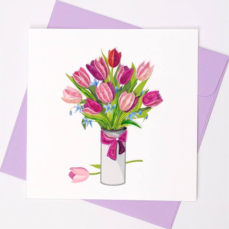 Quilled Greeting Card Pink Tulips 15x15cm/Product Detail/Greeting Cards