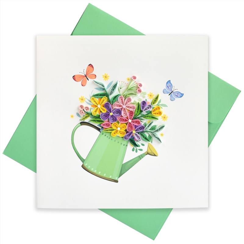 Quilled Greeting Card Watering Can Flowers 15x15cm/Product Detail/Greeting Cards
