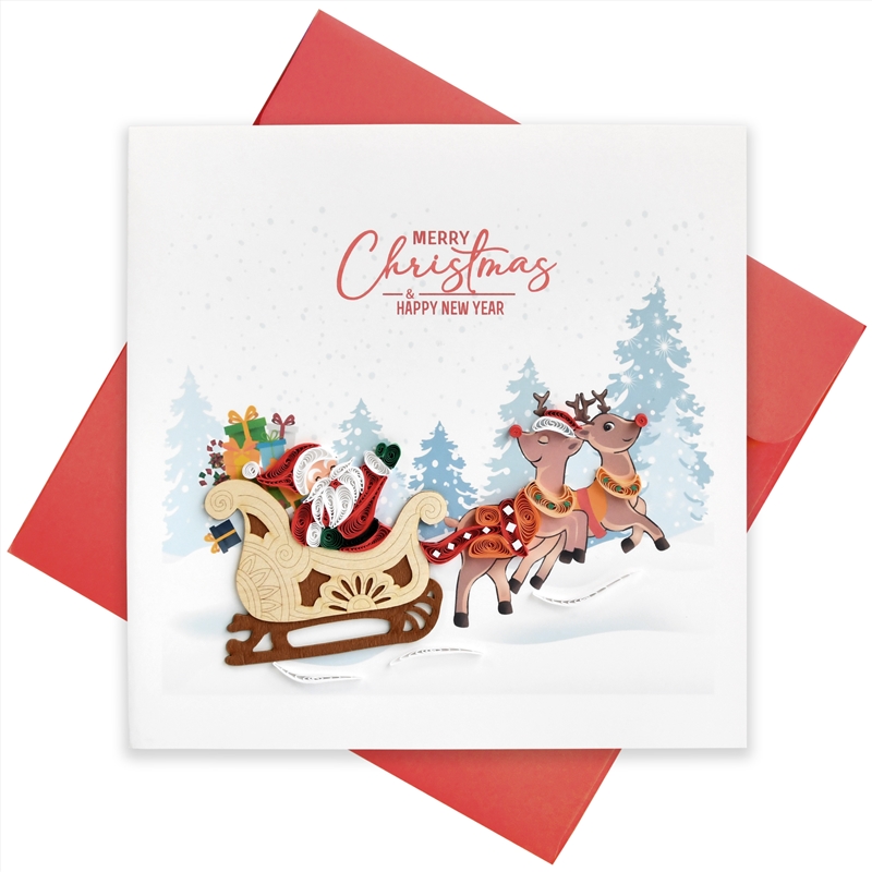 Quilled Greeting Card Santa with Reindeer 15x15cm/Product Detail/Greeting Cards