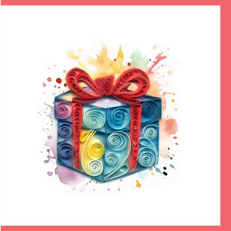Quilled Greeting Card Present With Red Ribbon 15x15cm/Product Detail/Greeting Cards