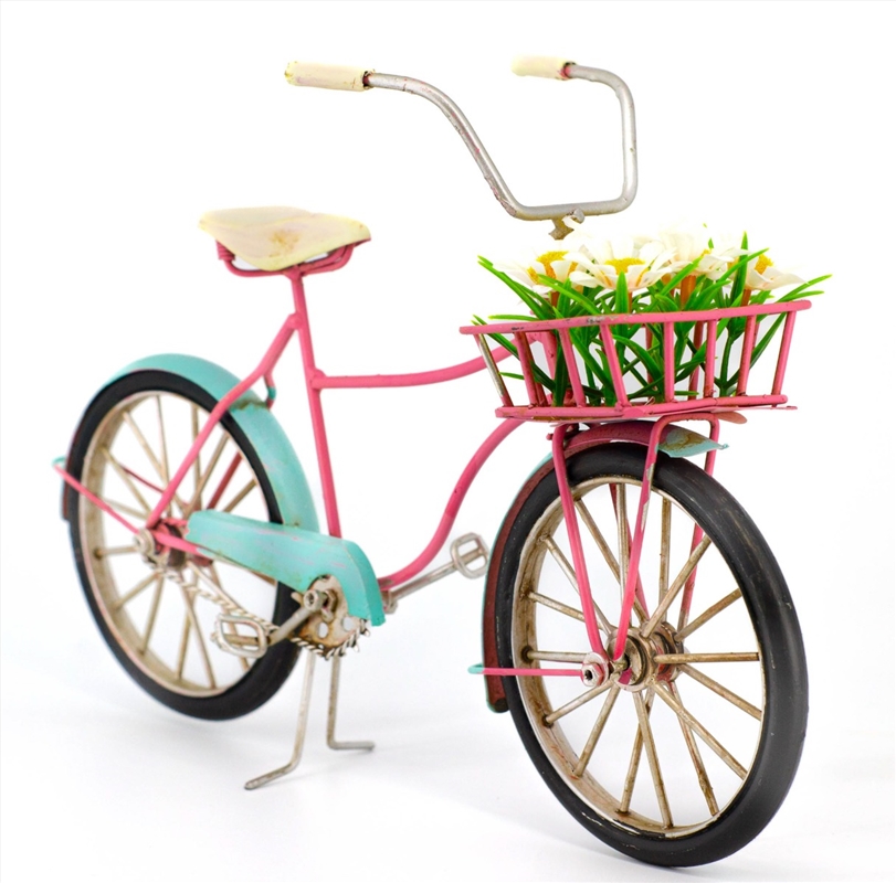 Bicycle with Flower Basket Metal Collectable - Blue and Pink 31x9x19cm/Product Detail/Collectables