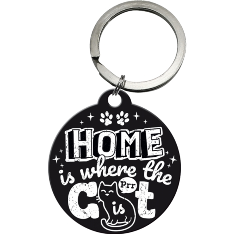 Nostalgic-Art Keyring Round Home Is Where The Cat Is Black 7.5x4x0.3cm/Product Detail/Keyrings