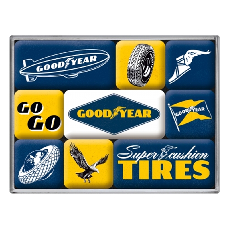 Nostalgic-Art 9pc Magnet Set Goodyear Logos 7x9.3x2cm/Product Detail/Stationery