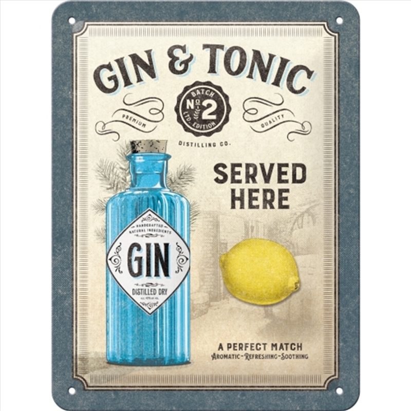 Nostalgic-Art Small Sign Gin and Tonic Served Here 15 x 20cm 15x20x0.3cm/Product Detail/Posters & Prints